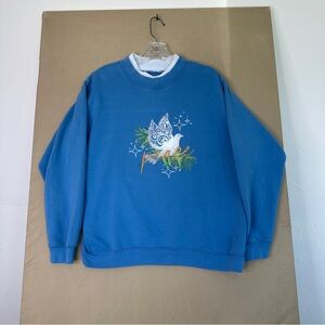 Vintage Embroidered Women’s Dove Peace Sweatshirt‎ Sz L Christmas Granny Cottage